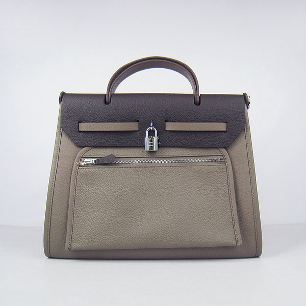 7A Replica Hermes Grey/Dark Coffee Kelly 32cm Togo Leather Bag 60667 - Click Image to Close